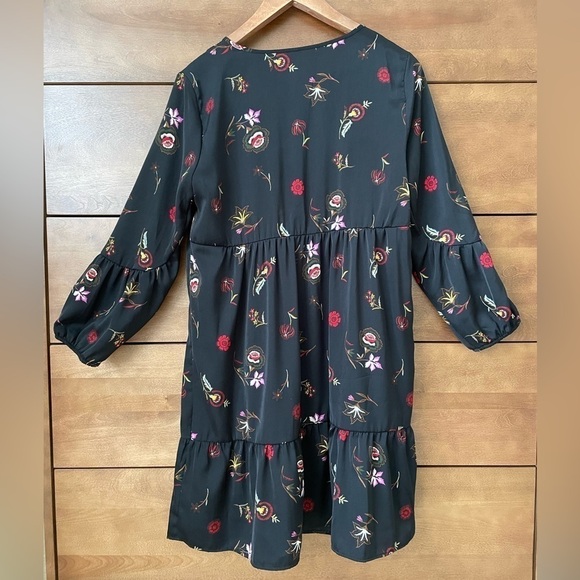 Old Navy Dark Romantic Floral Boho Dress with Tassel Neckline Medium Tiered - Picture 8 of 12